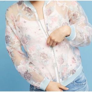 Anthropologie Textured Floral Bomber Jacket Maeve